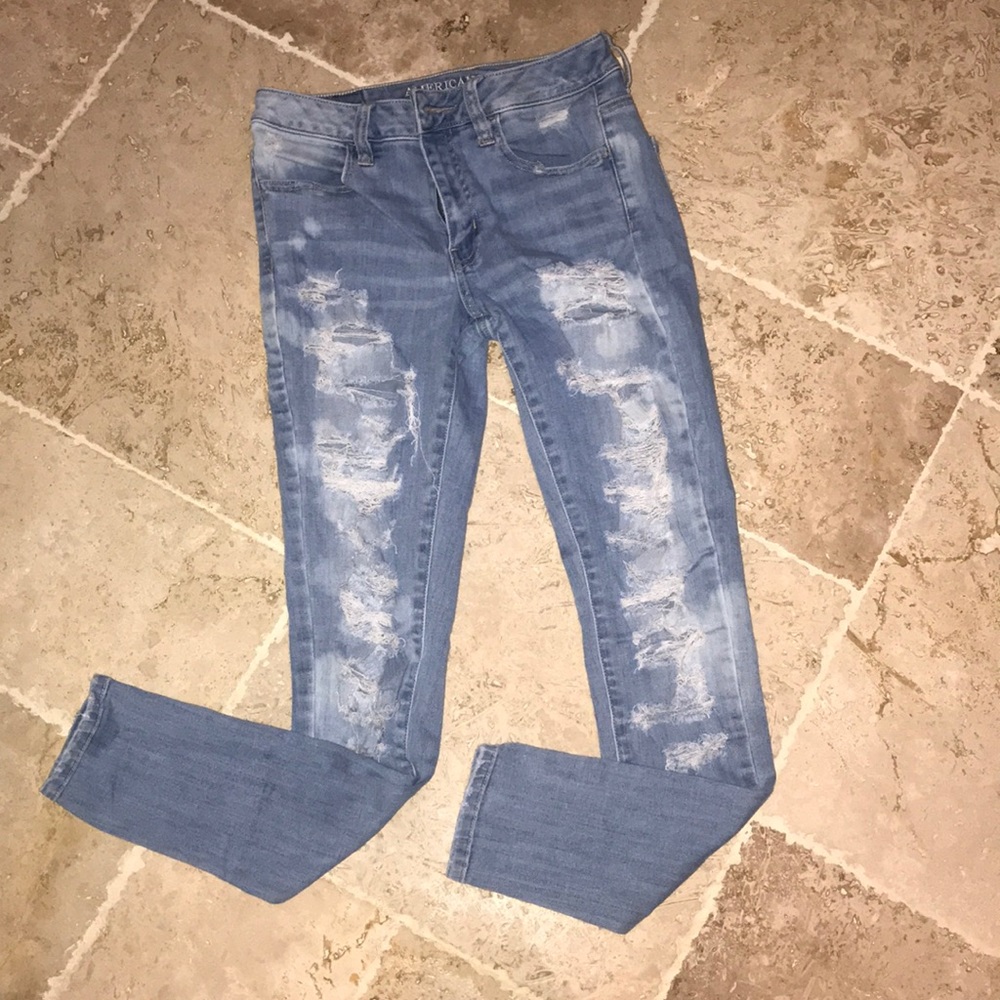American Eagle distressed high rise jeggings